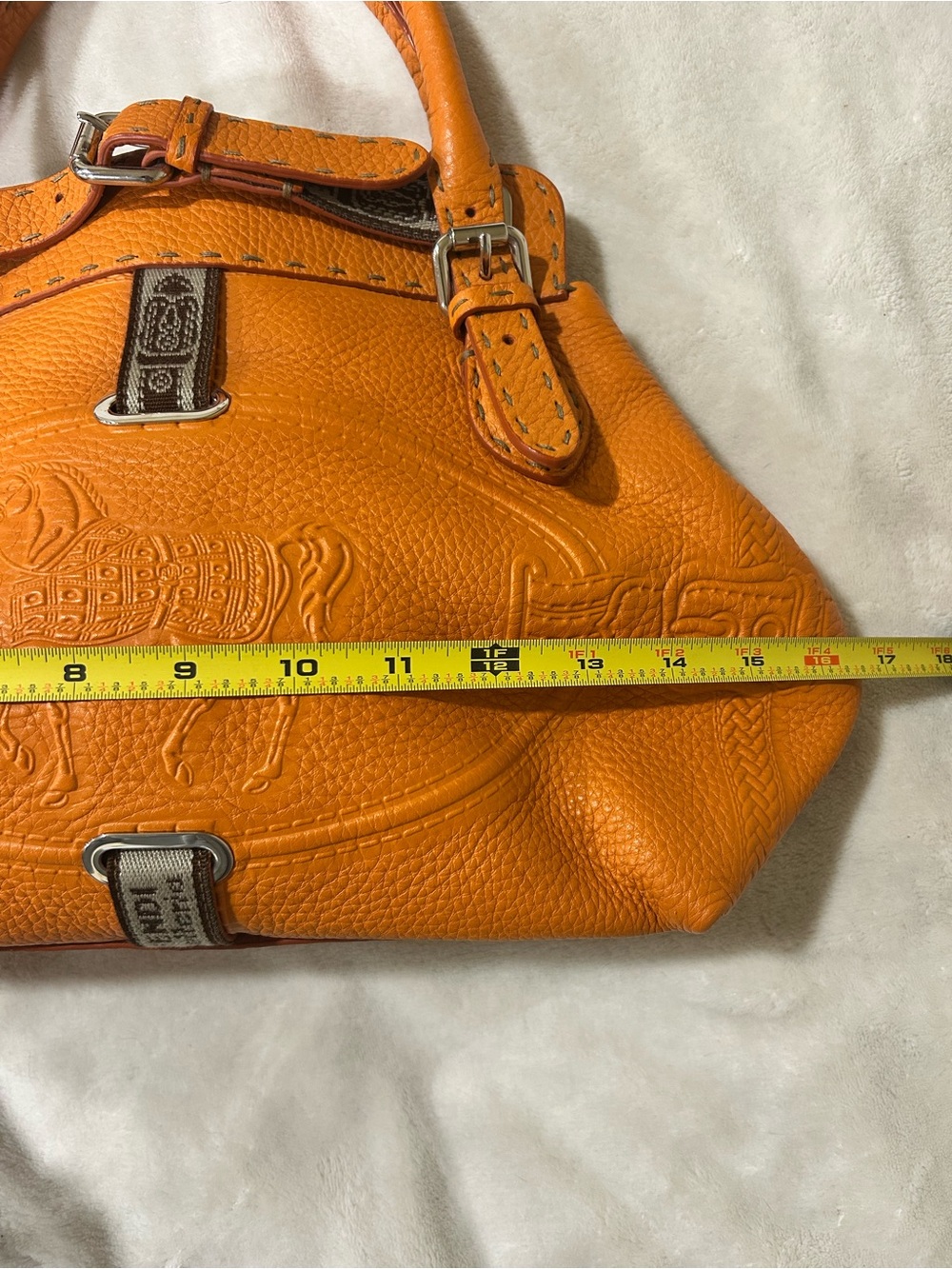 FENDI Orange Selleria Leather Villa Borghese Tote Handbag - Picture 12 of 16